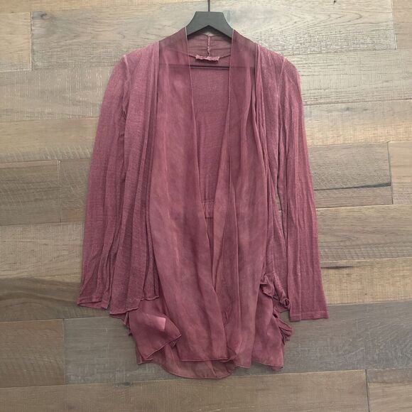 Gigi Moda Silk Open Cardigan Sz S Burgundy Italy Fairy Artsy Lagenlook Sheer - Picture 8 of 14